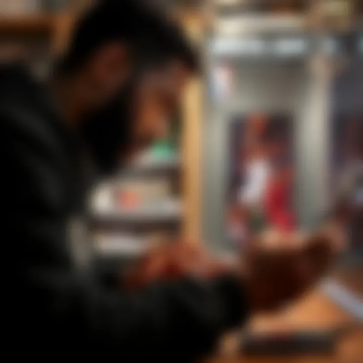 Collector Interaction with NBA Top Shot Moments A collector engaging with their digital NBA Top Shot moments