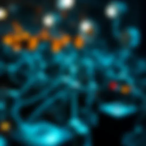 An illustration depicting the architecture of block change technology with interconnected nodes.