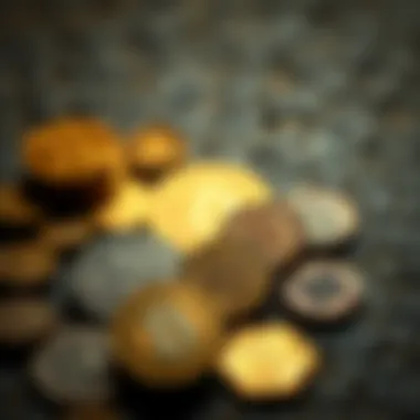 Ancient coins arranged aesthetically on a textured surface