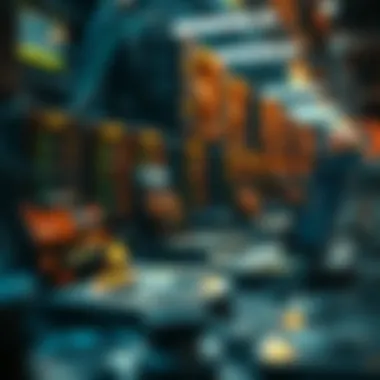 A futuristic depiction of mobile devices engaged in cryptocurrency mining