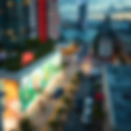 Aerial View of Miami's NFT Art Scene An aerial view of Miami showcasing vibrant art installations and NFT exhibitions.