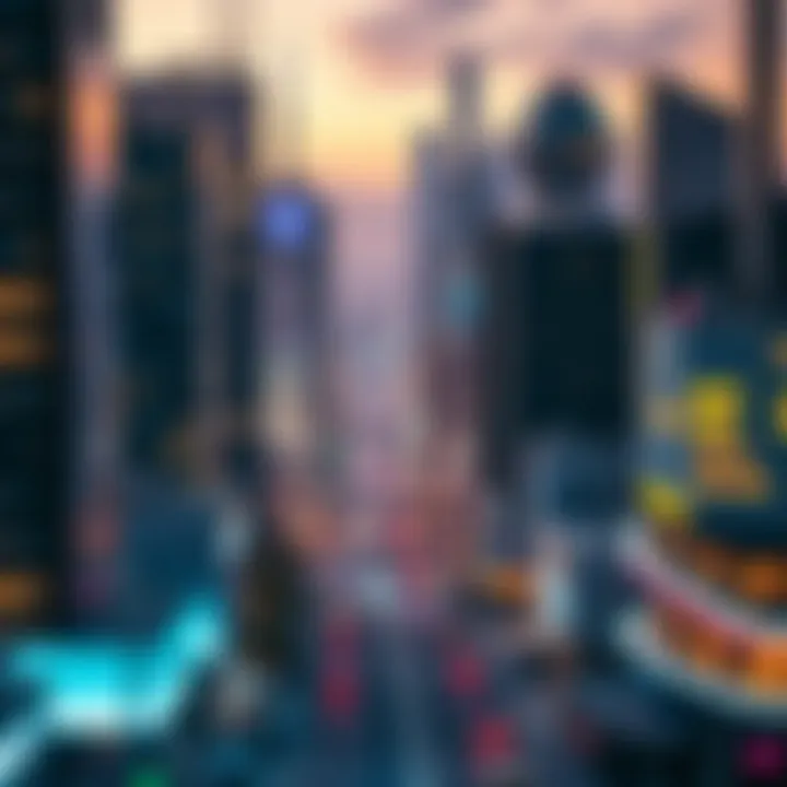 A futuristic cityscape symbolizing the integration of NFTs in commerce and community
