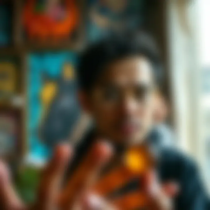 Artist Showcasing Unique NFT Art An artist showcasing their unique NFT art pieces, emphasizing the personal connection and expression in digital art.