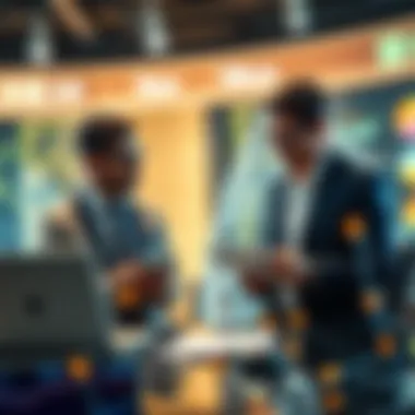 Investors and Blockchain Technology Illustration of investors interacting with blockchain technology