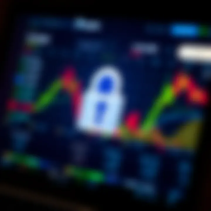 Security lock symbol overlaid on a financial transaction screen