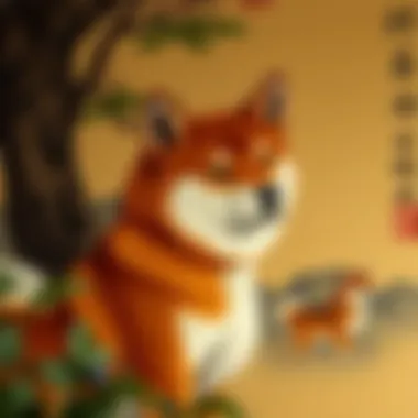 Historical Depiction of Shiba Inu An ancient Japanese painting depicting Shiba Inu dogs in a serene landscape