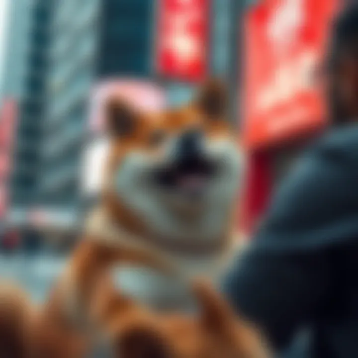 Shiba Inu in Contemporary Urban Life A Shiba Inu interacting playfully with its owner in a modern urban environment