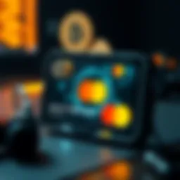 A futuristic digital wallet showcasing cryptocurrency icons and Mastercard logo