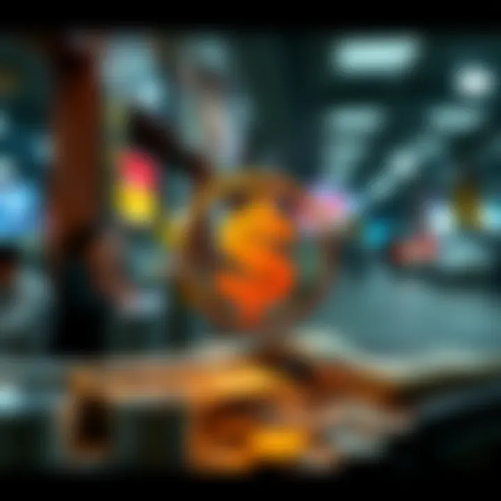 Symbols of currency transfer with digital and traditional methods