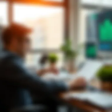 Accounting Analysis with Blockchain Data An accountant analyzing financial statements with blockchain data