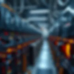 A visual representation of cryptocurrency mining operations showing mining rigs and equipment.