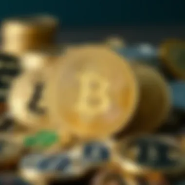 A close-up of a bitcoin alongside various altcoins representing diverse crypto options