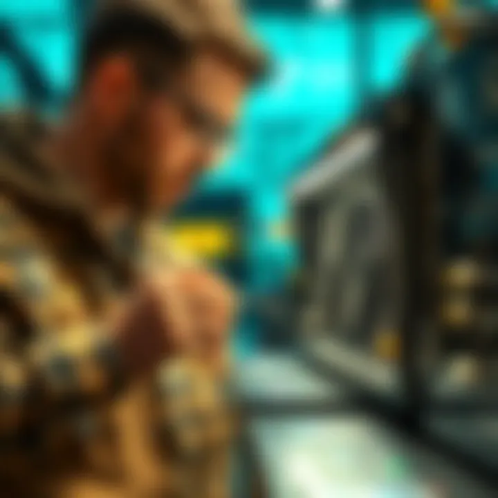 Examining Crypto Miner Specifications Person examining specifications of a crypto miner